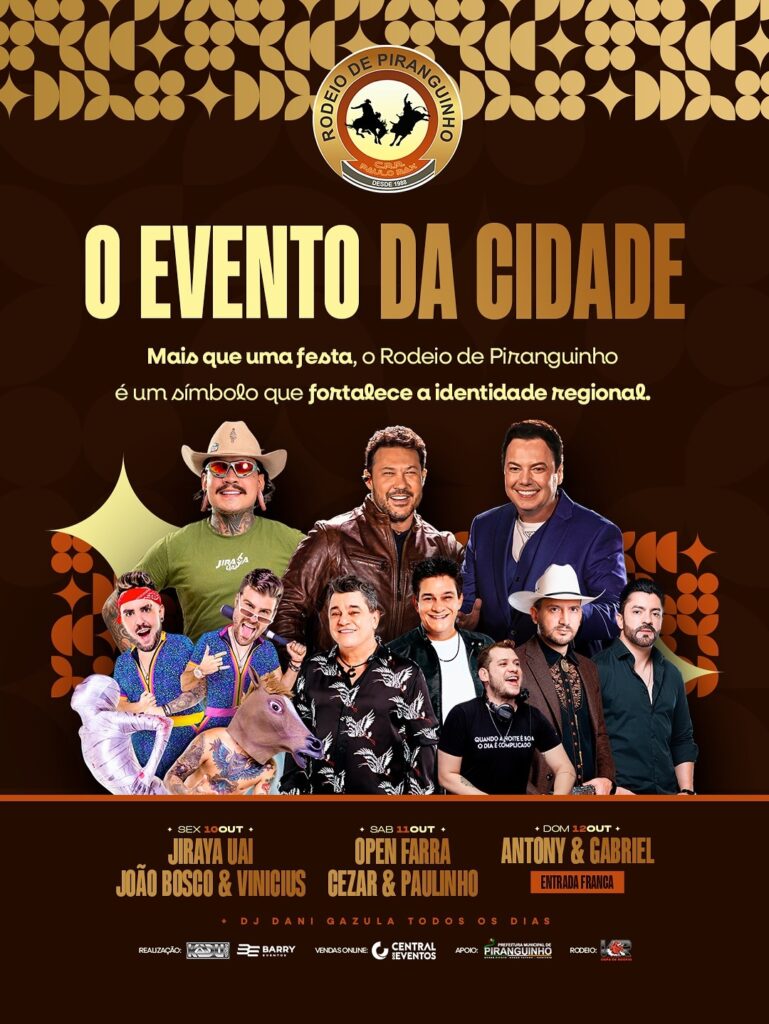 Rodeio de Piranguinho terá Jiraya Uai, João Bosco e Vinicius e mais shows