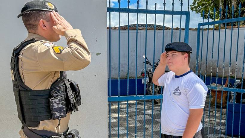 Dia Mundial da Síndrome de Down: Aluno que sonha em ser policial ganha surpresa em escola
