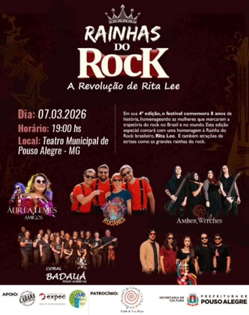 Teatro de Pouso Alegre recebe Festival Rainhas do Rock – A Revolução de Rita Lee