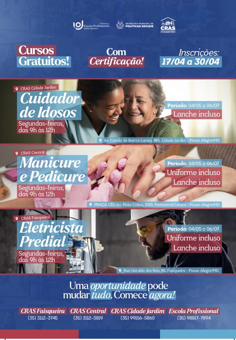 Escola Profissional Delfim Moreira e CRAS abrem inscrições para cursos gratuitos