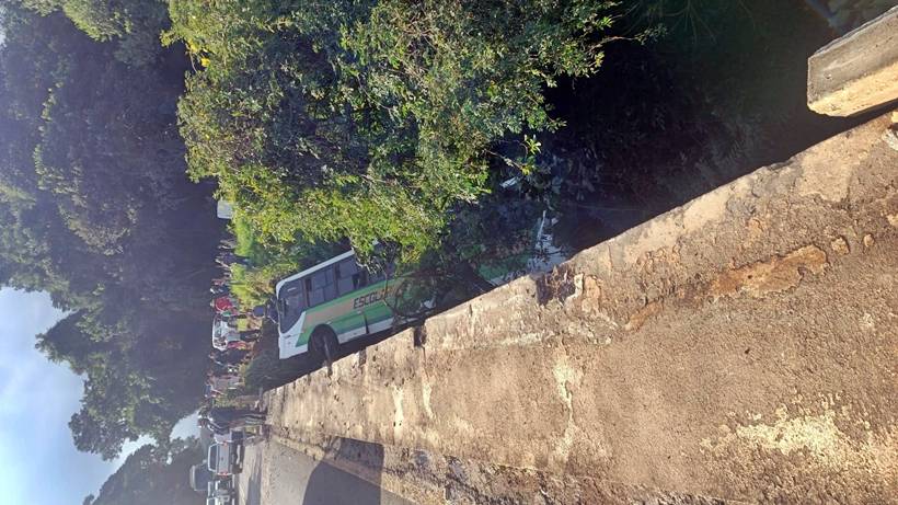 Motorista e cinco passageiros ficam feridos após ônibus cair de ponte na MG-290