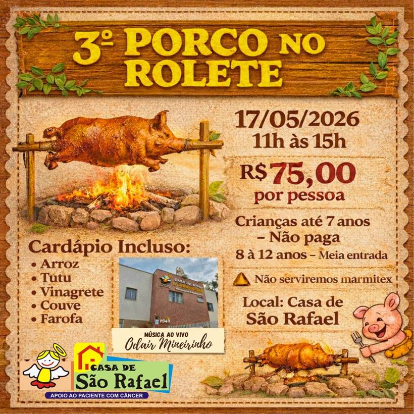 Casa de São Rafael promove 3º Porco no Rolete no dia 17 de maio em Pouso Alegre