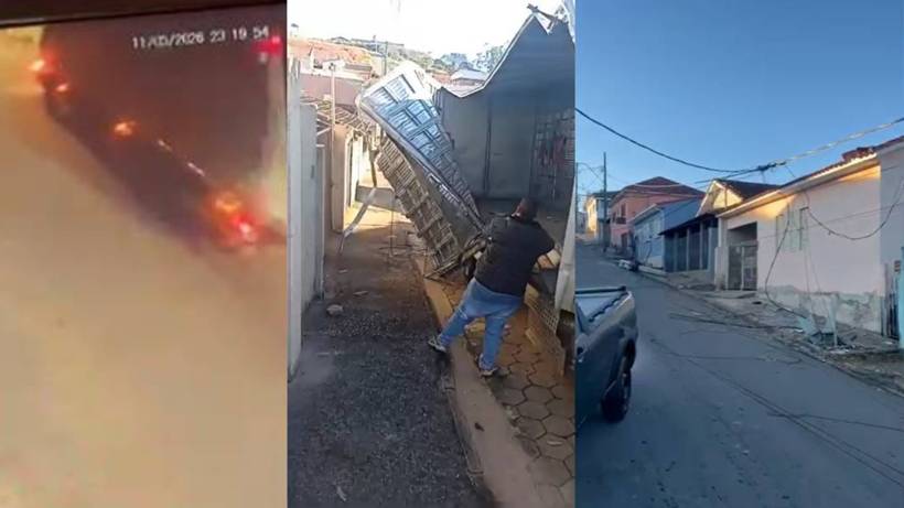 Caminhão se enrosca e danifica rede elétrica em Borda da Mata; motorista foge do local