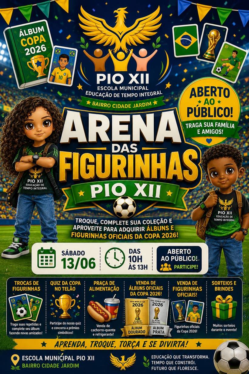 Escola PIO XII promove evento com troca de figurinhas e quiz da Copa neste sábado