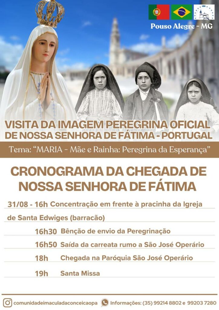 Imagem peregrina de Nossa Senhora de Fátima visitará paróquias e instituições de Pouso Alegre