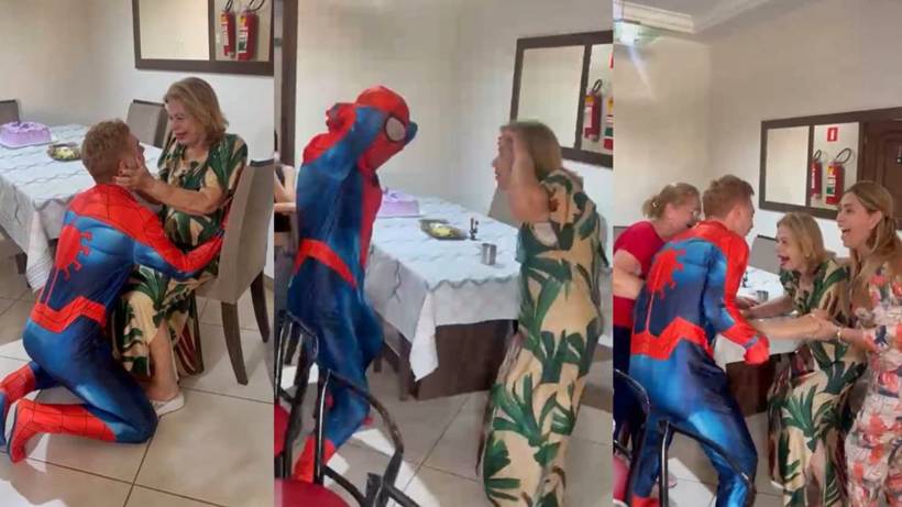 Filho que mora em Nova York emociona mãe ao chegar de surpresa em Pouso Alegre